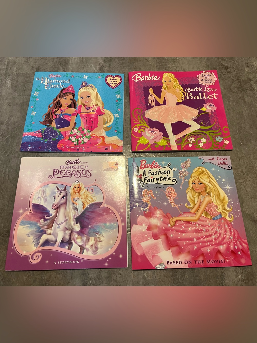 Set of Four Vintage Barbie Paperback Books with Paper Dolls and Stickers